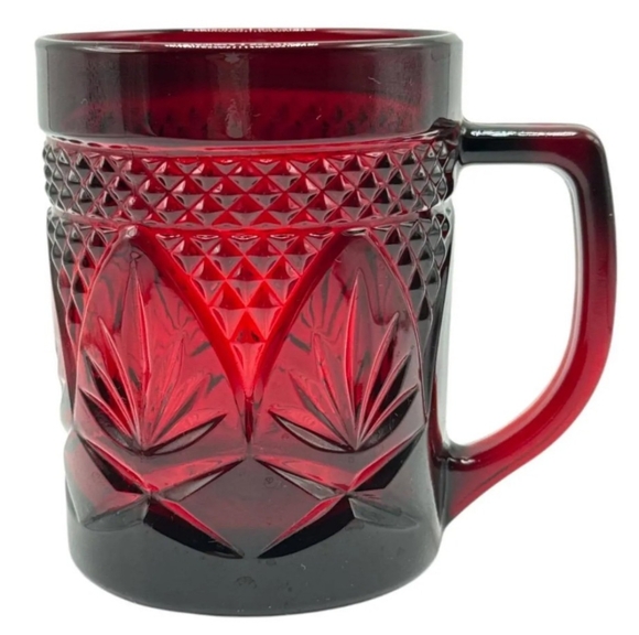 1 Mug Vintage French Faceted Glass Antique Ruby Red Cafe Cup France Cafecore - Picture 1 of 11